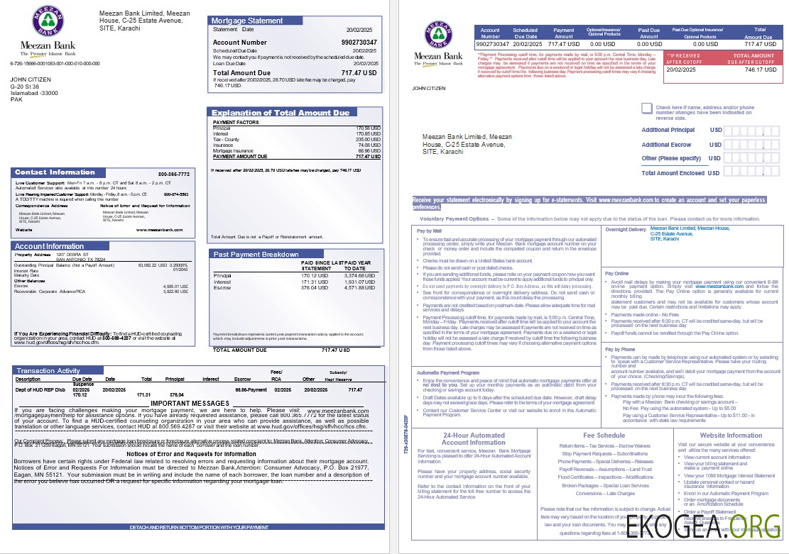 Pakistan, Meezan, hypothèque, relevé, en, Word et PDF, formats, 3, pages 1, 2